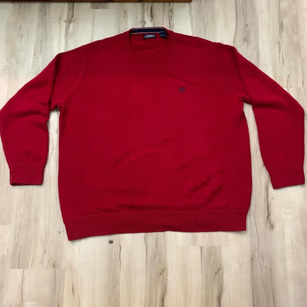 Chaps Mens Red Classic Prep Crewneck Sweater XXL Tall 2XLT